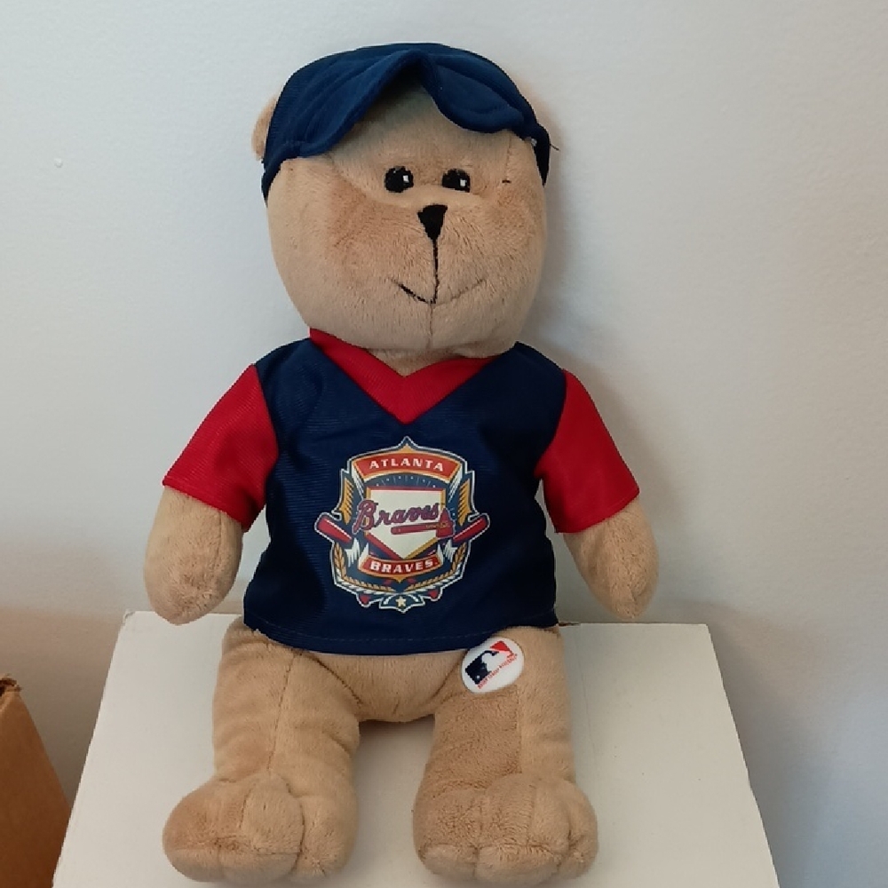 Atlanta Braves Beige Plush Bear with Navy and Red Team Jersey